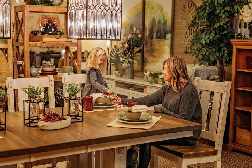 Mother and daughter shopping for furniture