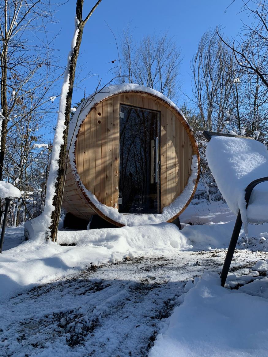 Experience an outdoor barrel sauna