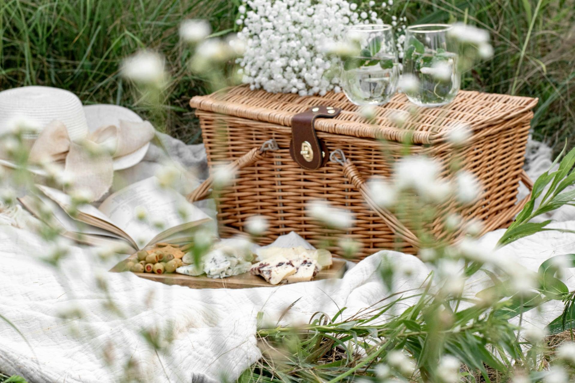Picnic basket in a field
