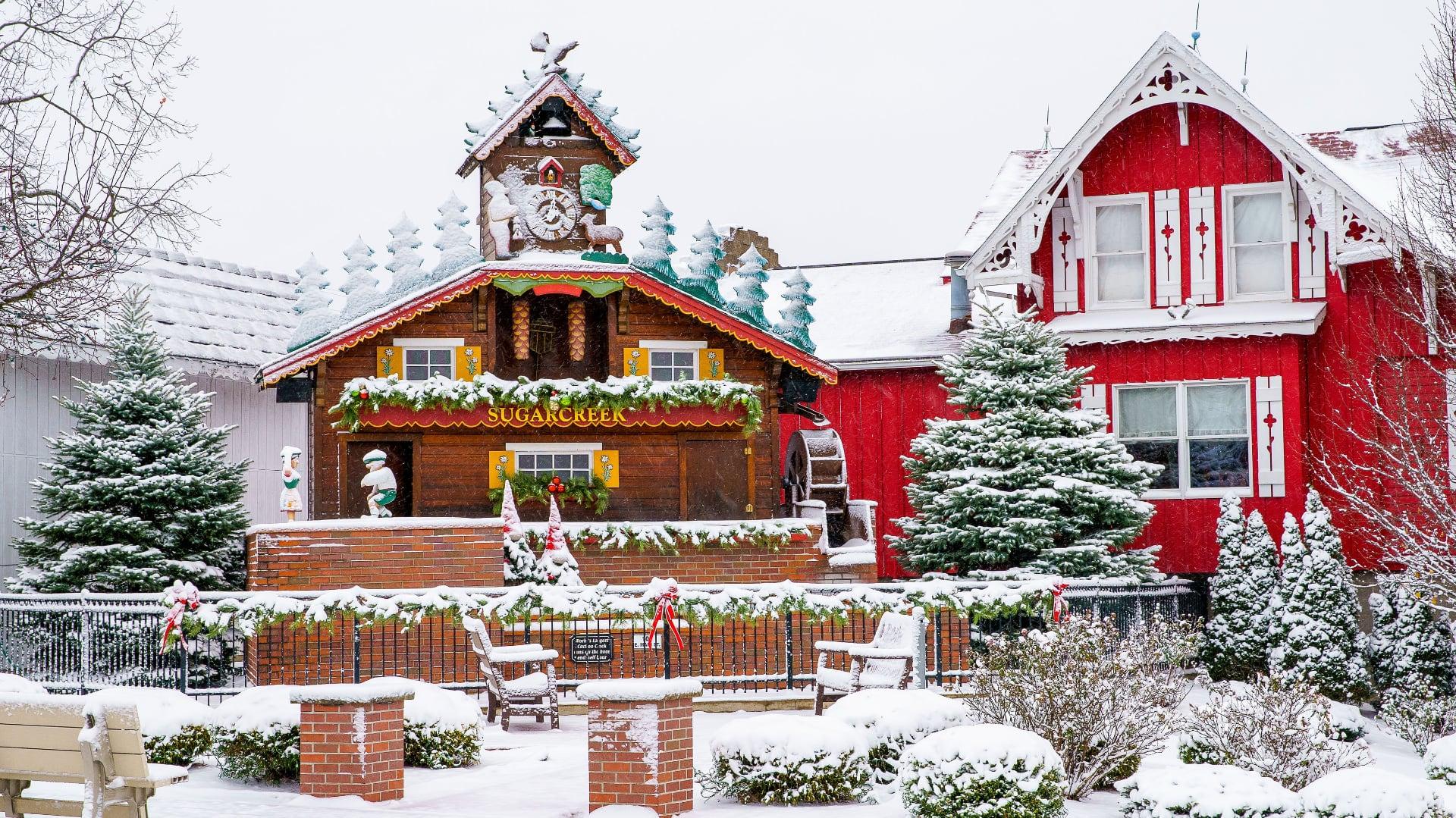 Downtown Sugarcreek, Ohio in Winter snow